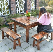 Ngoài trời carbonized gỗ giải trí bảng và ghế bàn vuông phân vườn gỗ rắn chống ăn mòn đồ nội thất mở bar bàn ngoài trời băng ghế dự bị