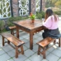 Ngoài trời carbonized gỗ giải trí bảng và ghế bàn vuông phân vườn gỗ rắn chống ăn mòn đồ nội thất mở bar bàn ngoài trời băng ghế dự bị ghế băng ngoài trời