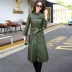 Áo khoác da nữ dài phần 2018 thu đông mới qua đầu gối bằng da cừu trench coat phiên bản Hàn Quốc của áo khoác mỏng kiểu dáng áo khoác thủy triều áo da Quần áo da