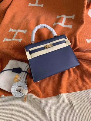 Notes On Dark Blue [Handmade 25Cm] Gold And Silver Clasp2021 Star of the same style H home Kelly bag epsom skin Palmar pattern One shoulder Messenger portable leisure time genuine leather Female bag