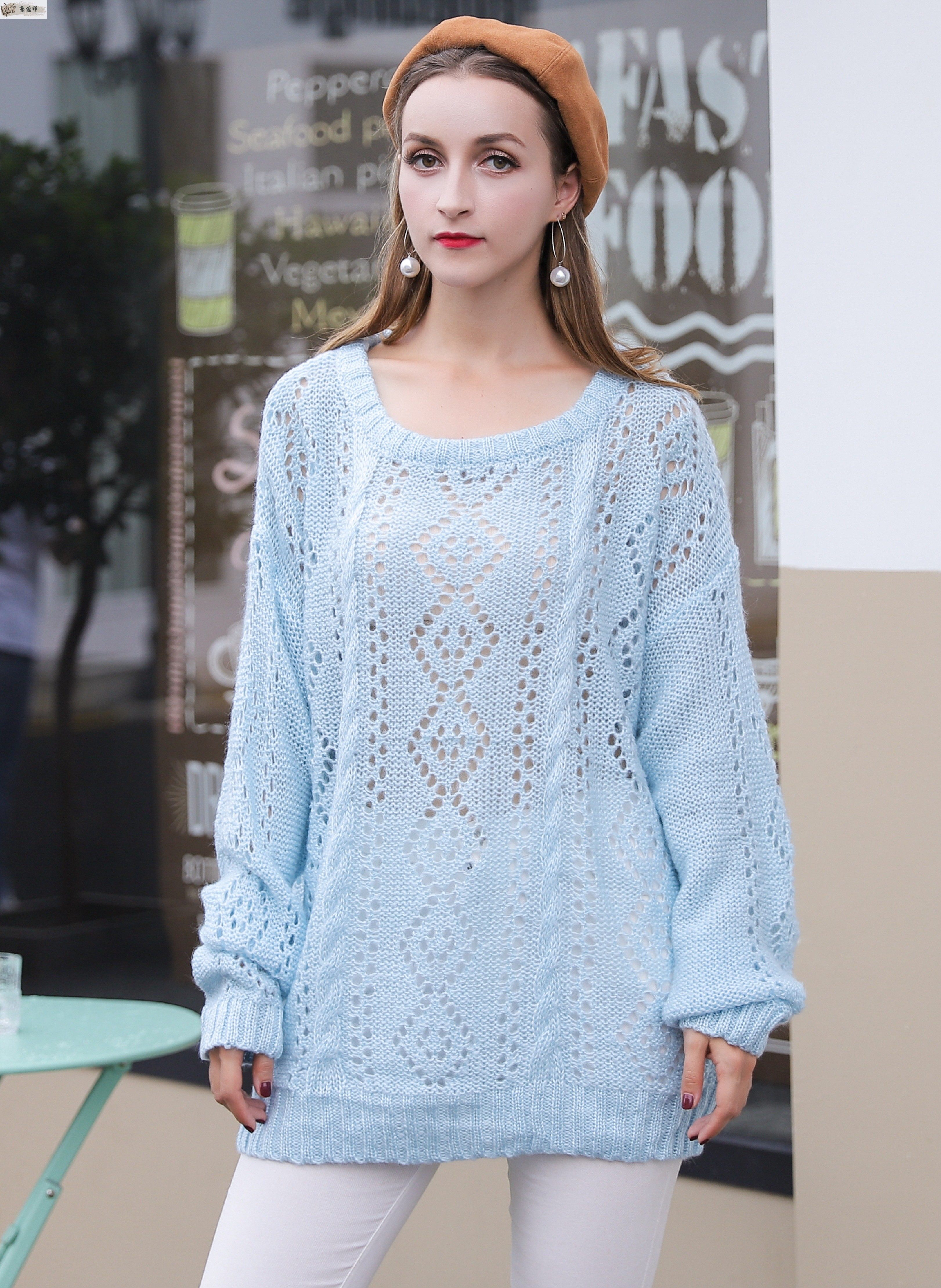 2018秋冬新款韩版时尚女装镂空羊毛衫