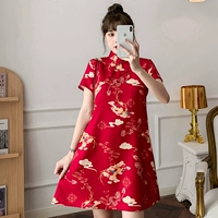Ретро праздничнный красный цветной чай улун Да Хун Пао, платье, легкое ципао, китайский стиль, коллекция 2023, оверсайз