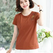 Áo thun cotton nữ tay ngắn nữ phiên bản Hàn Quốc 2019 hè mới cỡ lớn cho nữ trung niên áo rộng 40-50 tuổi - Áo phông