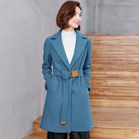 Len áo khoác nữ phần dài mùa thu và mùa đông 2017 mới của Hàn Quốc phụ nữ dày loose eo áo len mẫu áo dạ ngắn