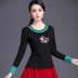 Phong cách quốc gia dài tay áo mùa xuân mới phong cách Trung Quốc thêu t-shirt Slim thêu kích thước lớn stretch đáy áo sơ mi nữ Áo phông