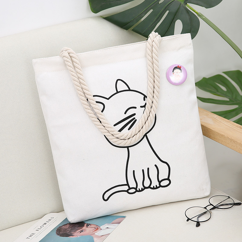 White Cute CatKorean version Canvas bag female literature The single shoulder bag Simple and versatile handbag like a breath of fresh air student a bag leisure time Cloth bag
