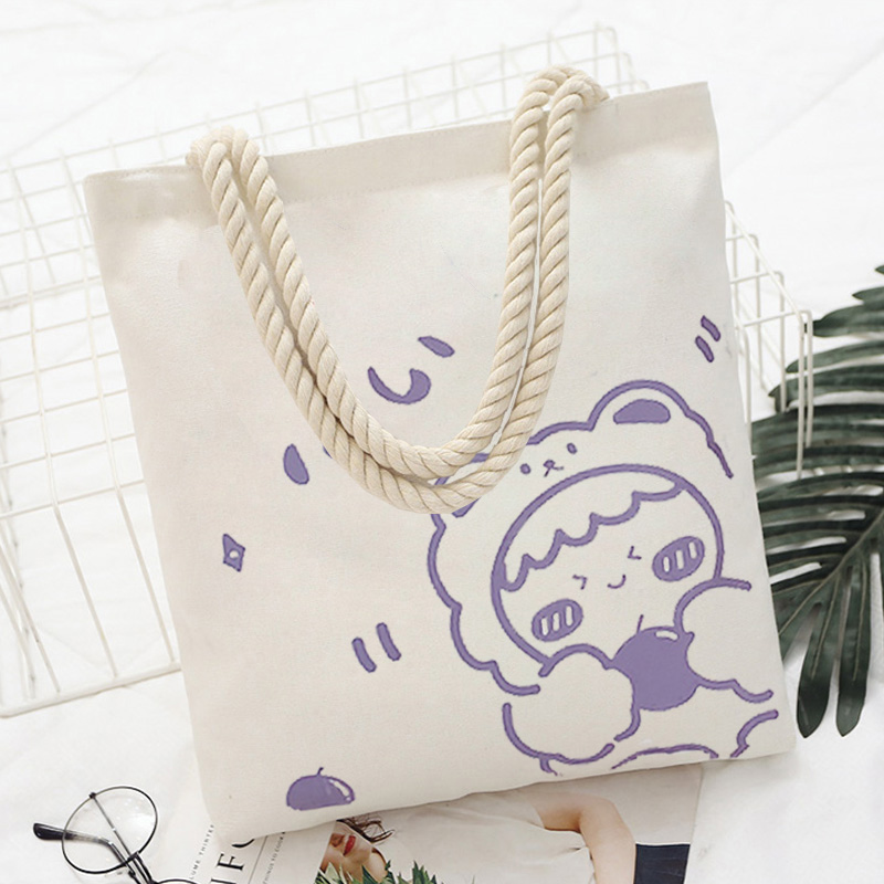 White Baby Cotton RopeKorean version Canvas bag female literature The single shoulder bag Simple and versatile handbag like a breath of fresh air student a bag leisure time Cloth bag