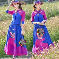 Летний этнический модный ретро топ, юбка, платье, комплект, этнический стиль, большой размер, из хлопка и льна, с вышивкой