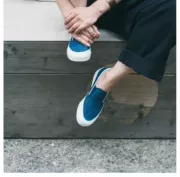 Nhật Bản gửi thư trực tiếp ASAHI DECK một chân giày vải Nissan SLIP TRÊN nhiều màu Tannin denim - Plimsolls
