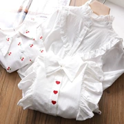 Áo len cổ bé gái cổ đứng màu trắng trẻ em yêu sơ mi búp bê cotton 2019 xuân hè Hàn Quốc - Áo sơ mi