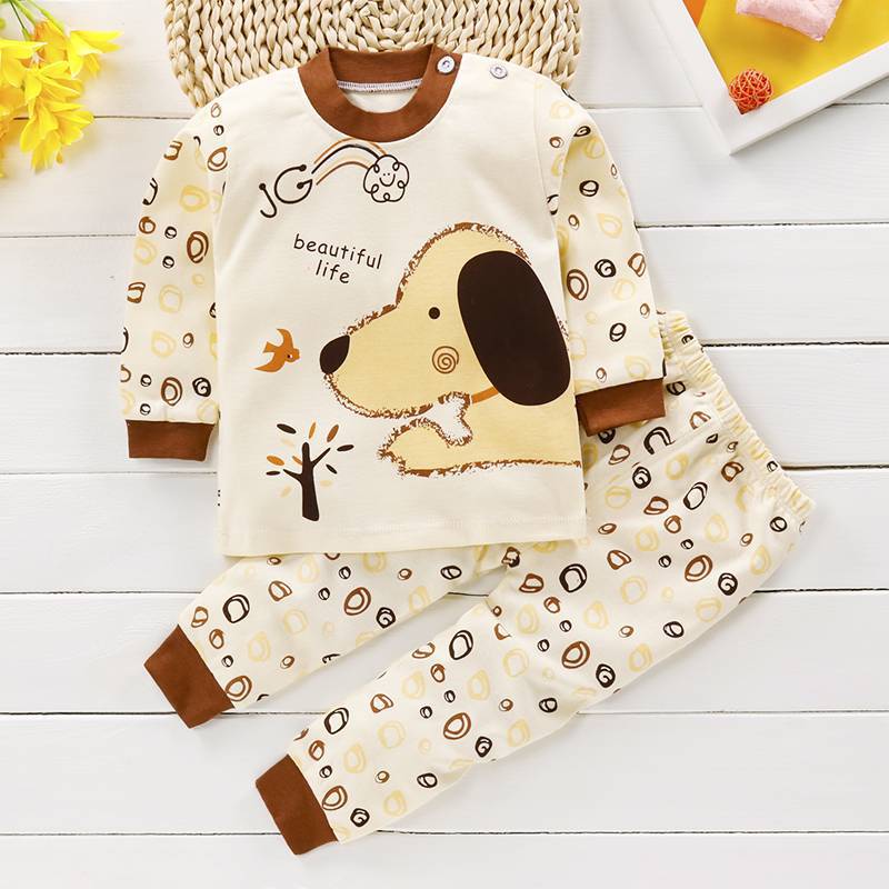 A011 Yellow Dogchildren Autumn clothes suit pure cotton Spring and Autumn Children's wear men and women baby Children Autumn clothes Autumn trousers baby pajamas leisure wear