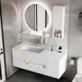 Tủ phòng tắm sang trọng nhẹ nhà vệ sinh chậu rửa chậu rửa tủ kết hợp đơn giản hiện đại tủ gương tròn thông minh gỗ nguyên khối gương nhà tắm có tủ tủ gương treo tường