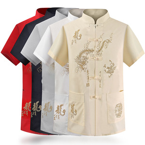 Trung niên và người đàn ông già tang ngắn tay mùa hè Hanfu cha Trung Quốc phong cách áo sơ mi áo ông nội trang phục dân tộc phong cách Trung Quốc trang phục dân tộc các nước