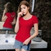 Mùa hè ngắn tay T-Shirt nữ cổ tròn không thường xuyên rỗng backless kích thước lớn Slim áo Hàn Quốc phiên bản của máy cẩn thận đáy áo đầm đẹp giá rẻ Cộng với kích thước quần áo