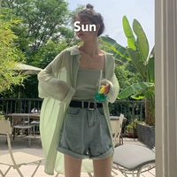 Mùa hè phiên bản Hàn Quốc của phần dài của áo chống nắng 2019 mới dài tay rộng màu rắn phần mỏng áo cardigan nữ thủy triều - Áo sơ mi mẫu áo sơ mi nữ tay dài