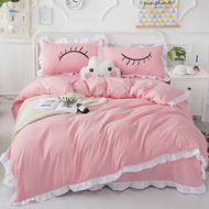 Mùa hè màu rắn bộ đồ giường cotton khăn trải giường bộ 4 bộ của sinh viên giường váy giường, bông lông mi bốn mảnh quilt cover