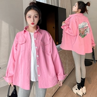 Осенний ретро розовый топ, стиральный порошок, джинсовая рубашка, куртка, оверсайз, в корейском стиле, подходит для подростков