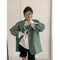 Зеленый осенний демисезонный дизайнерский модный пиджак классического кроя для отдыха, коллекция 2021, тренд сезона, подходит для подростков, в корейском стиле