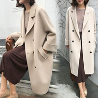 Chống mùa giải giải phóng mặt bằng nữ cashmere đôi phải đối mặt trong phần dài 2018 phiên bản Hàn Quốc mới của áo len mùa thu và mùa đông cài đặt Hepburn gió áo khoác nữ trung niên