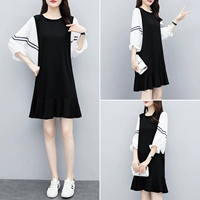 Весеннее черное платье, коллекция 2023, в корейском стиле, свободный крой, А-силуэт