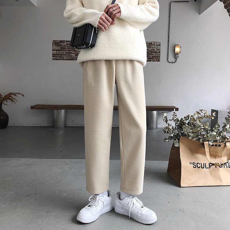 Pants men's Korean version fashionable and versatile, loose and thickened woolen fabric, straight tube casual pants, ruffian and handsome trousers, autumn and winter