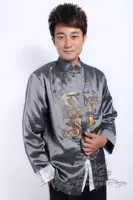 Nam phong cách Trung Quốc Tang phù hợp với áo dài tay trung bình thêu lễ hội Trung Quốc rồng quốc phục màu xám bạc thời trang nam nữ