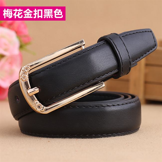 Plum Gold Button Black【 Free Admission plus hole 】 Belt female fashion Korean leisure Pin buckle belt female fine Simple and versatile Jeans Belt