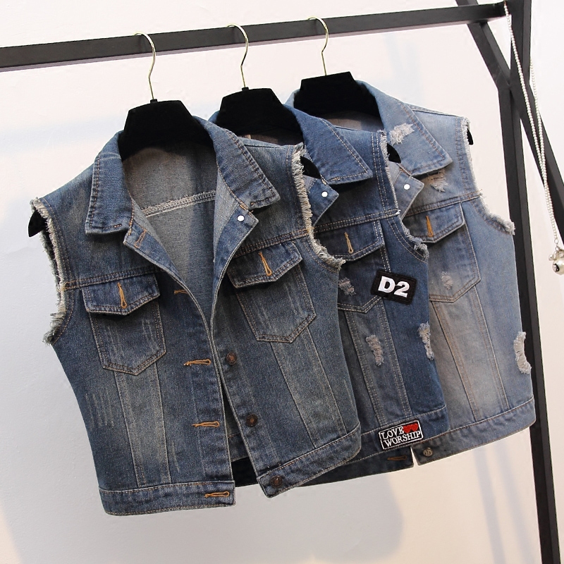 2018 mùa xuân và mùa hè Hàn Quốc phiên bản của kích thước lớn không tay denim vest nữ sinh viên vest lỏng đoạn ngắn denim vest vest