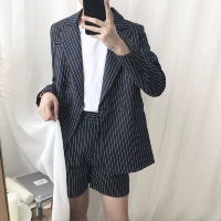 Một trà và Agu 18ss cotton và linen phù hợp với quần short phù hợp với tính khí Tây Tạng đại học màu xanh phong cách Hàn Quốc quần tây nam