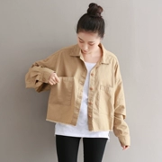 Lắng nghe trái tim của công việc gió dài tay áo ngắn tay áo khoác nữ cotton Nhật Bản văn học retro túi lớn áo gió mùa thu mới