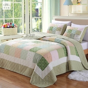 Sợi màu Hàn Quốc mục vụ quilting bởi giường đơn bao gồm ba bộ điều hòa không khí quilt mùa hè bông màu xanh lá cây bốn mảnh