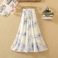 Летняя шифоновая приталенная юбка, пляжное платье, высокая талия, цветочный принт, стиль бохо, длина миди