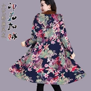 Mùa thu và mùa đông mới cộng với nhung bông của phụ nữ gió quốc gia bông gió rộng kích thước lớn dày ấm áo khoác dài trùm đầu