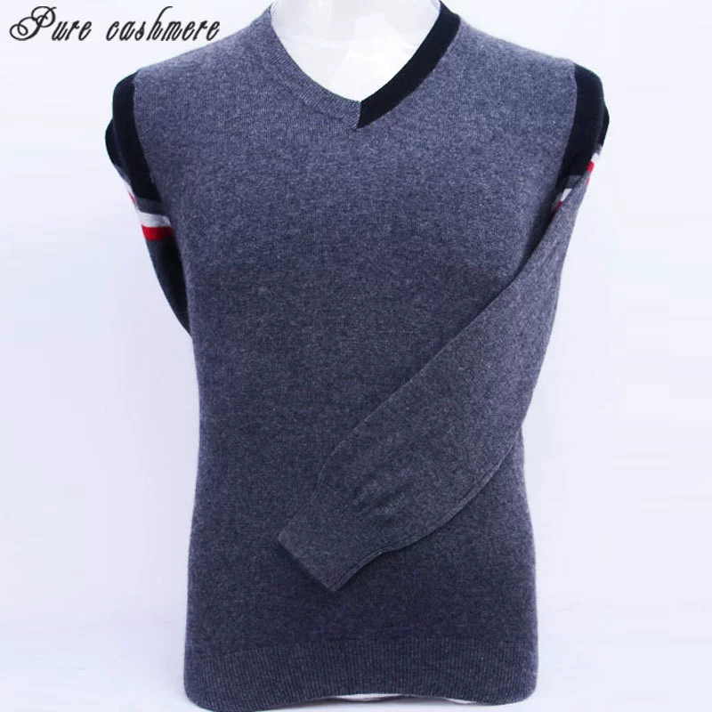 Tinh tế Nội Mông mùa thu và mùa đông dày tinh khiết áo len cashmere nam trưởng thành thời trang trung niên giản dị áo len lỏng B453 - Áo len Cashmere