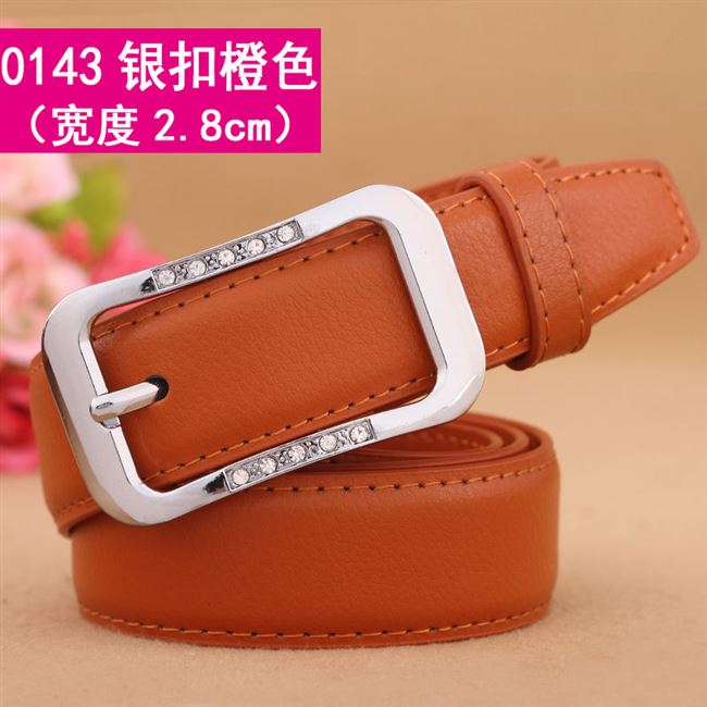 Widen 2.8Cm & 143 Silver Buckle Orange【 Free Admission plus hole 】 Belt female fashion Korean leisure Pin buckle belt female fine Simple and versatile Jeans Belt