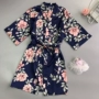 New silk áo ngủ nữ mùa hè sexy kimono tie băng lụa in đồ ngủ ngắn tay áo mỏng bên ngoài hàng loạt áo choàng tắm áo choàng áo choàng lụa dài tay cho nam