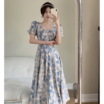taobao agent Dress, long skirt, plus size, floral print, french style, fitted