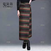 Tide thương hiệu túi hông váy mùa đông nữ sọc dày len dài bất thường một bước mùa đông váy dài quốc phục - Trang phục dân tộc