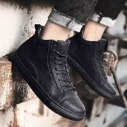 Giày xu hướng thu đông 2018 Giày da nam cao cổ giúp cho giới trẻ phiên bản Hàn Quốc hoang dã cộng với giày nhung đen nam giản dị