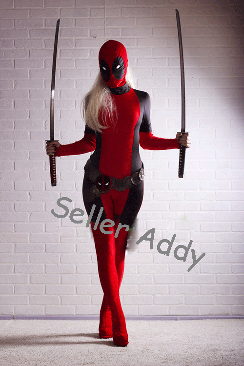LADY DEADPOOL BLACK AND RED SPANDEX BODYSUIT WO