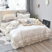 Bông cotton châu Âu bốn bộ chăn trắng trải giường Công chúa gió nude ngủ siêu mềm 2.0m giường đôi - Bộ đồ giường bốn mảnh