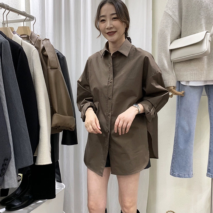 Mười ba hàng của phụ nữ với cùng đoạn 2021 mùa thu đơn giản Hàn Quốc áo sơ mi dài tay cài cúc rộng rãi giản dị - Áo sơ mi