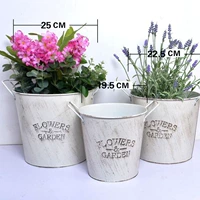 Watertight tin hoa xô retro trắng sắt xô lưu trữ xô hoa cửa hàng hoa xô sàn bình - Vase / Bồn hoa & Kệ bình hoa giả đẹp