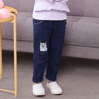 Осенние детские мультяшные джинсы, повседневные брюки, 2020, в корейском стиле, с вышивкой