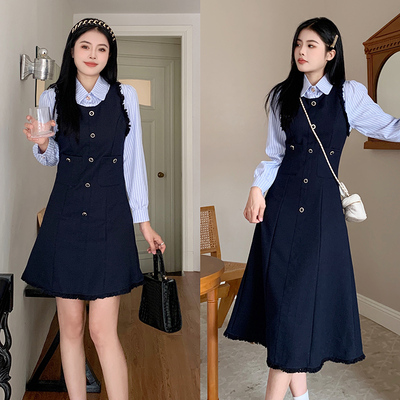 taobao agent Set, dress, plus size, french style, long sleeve, autumn, A-line