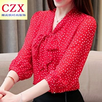 Осенняя летняя шифоновая рубашка с бантиком, коллекция 2021, в корейском стиле, оверсайз, длина миди, длинный рукав