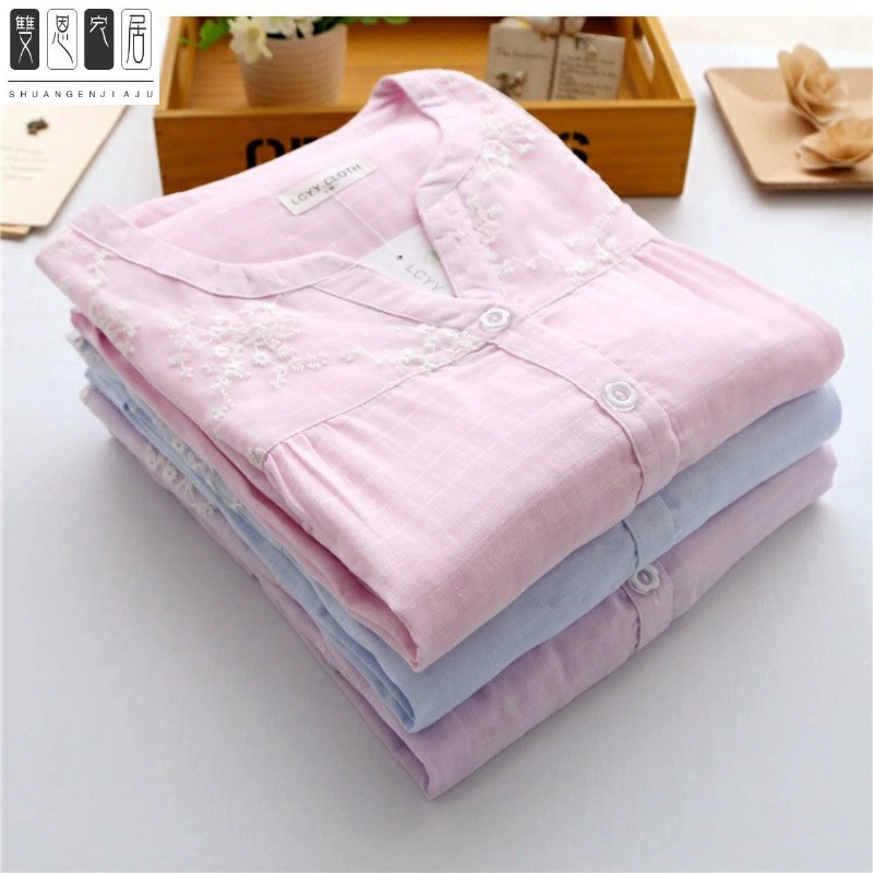 Mùa xuân và mùa thu bộ đồ ngủ cotton gạc nữ dài tay ngọt ngào và lỏng lẻo Bộ đồ mặc nhà Hàn Quốc mùa hè - Nam giới