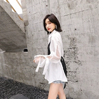 Белый топ, рубашка, осенняя юбка, приталенный длинный комплект, коллекция 2021, в корейском стиле, длинный рукав, с рукавом