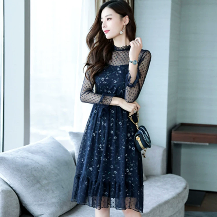 Doanh số giới hạn 2019 xuân lớn dành cho nữ phiên bản Hàn Quốc của phần dài ren hoa đặt một bộ váy chữ - A-Line Váy váy voan xòe