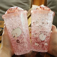 Корейская летняя ледяная чашка с двойной хранение охлаждение пластиковая чашка Douyin такая же чистая станка из красной ледяной чашки с крышкой с водной чашкой